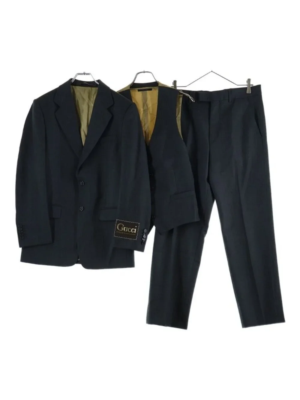 Gucci GG Logo Single Jacket Trousers Pants Vest Set Suit Gray Khaki